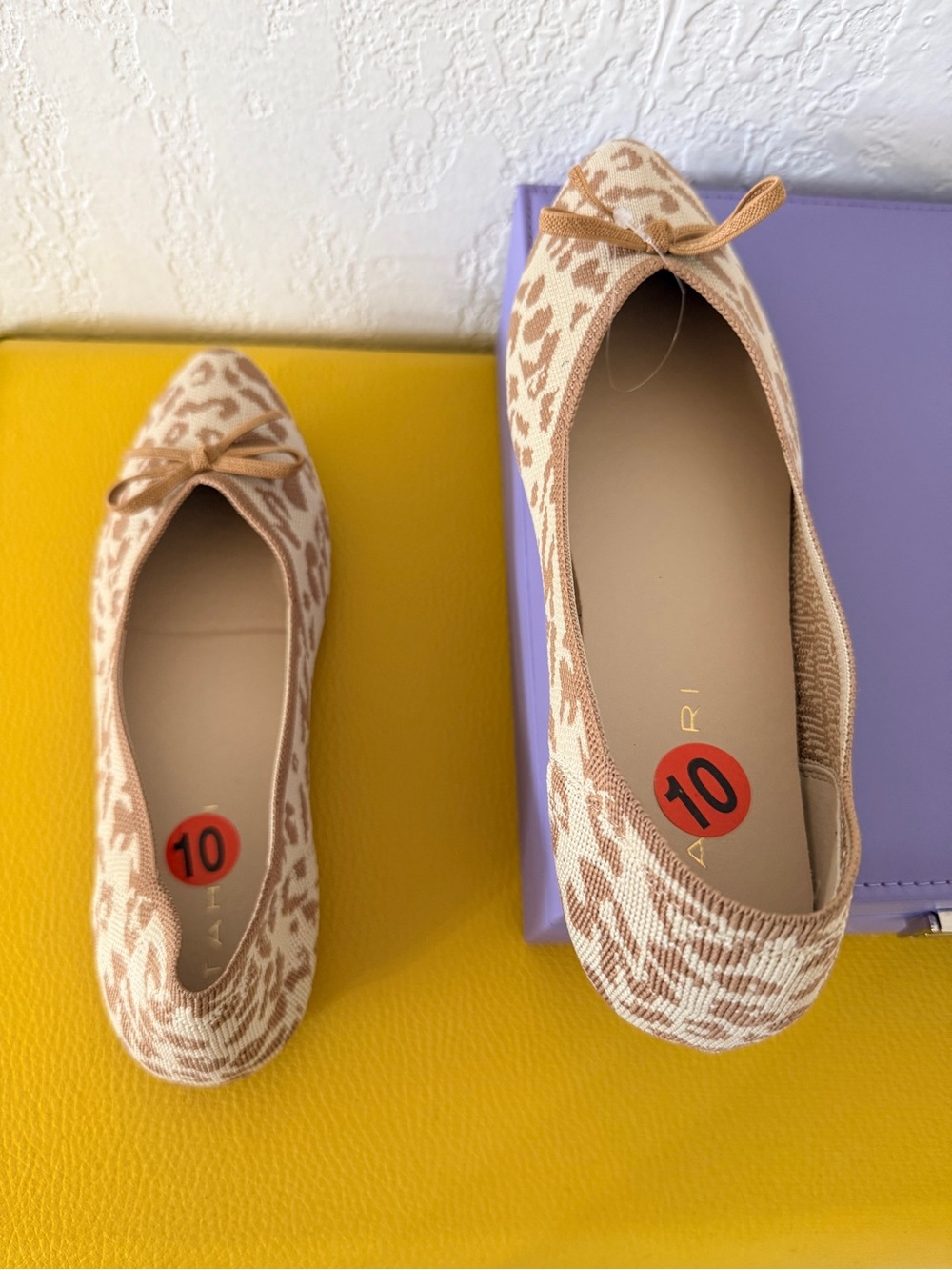 Tahari Beige Leopard-Print Ballet Flats with Bow